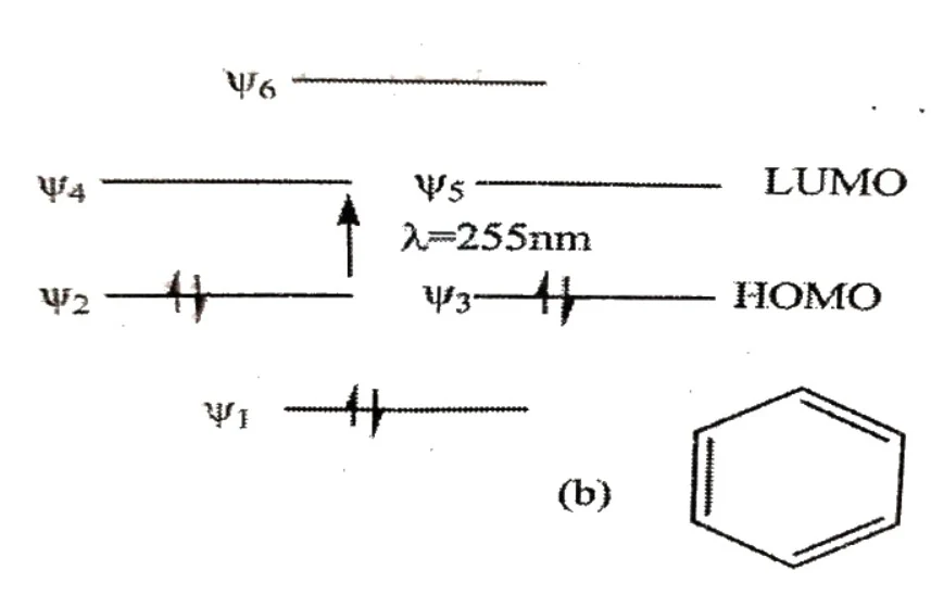 Benzene molecular orbital energy levels and structure (b)