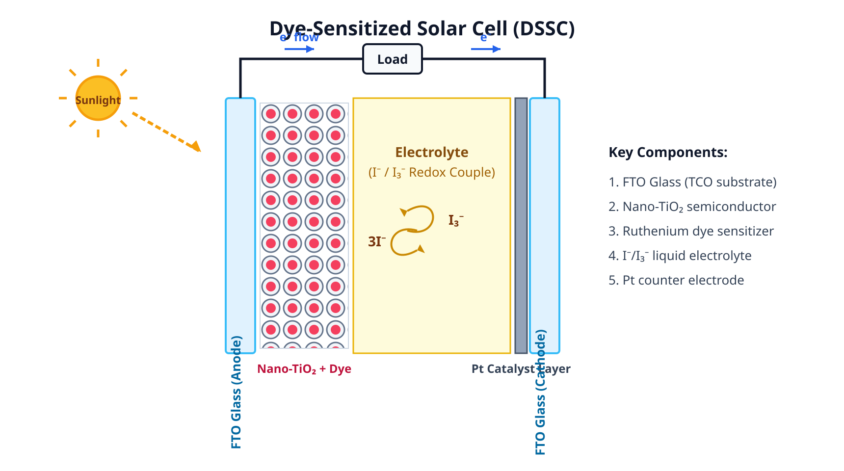 Diagram of Dye-sensitized solar cell (DSSC) structure