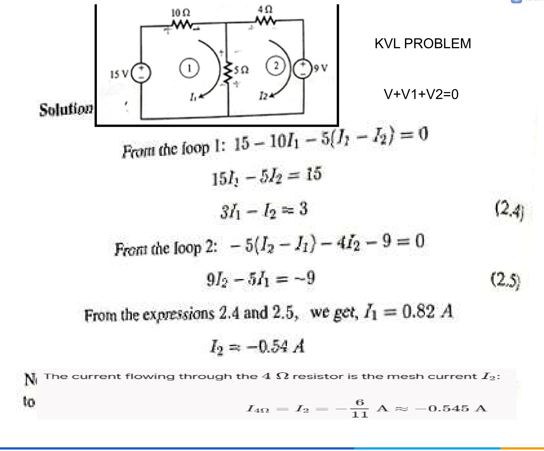 Electrical circuit diagram with two meshes